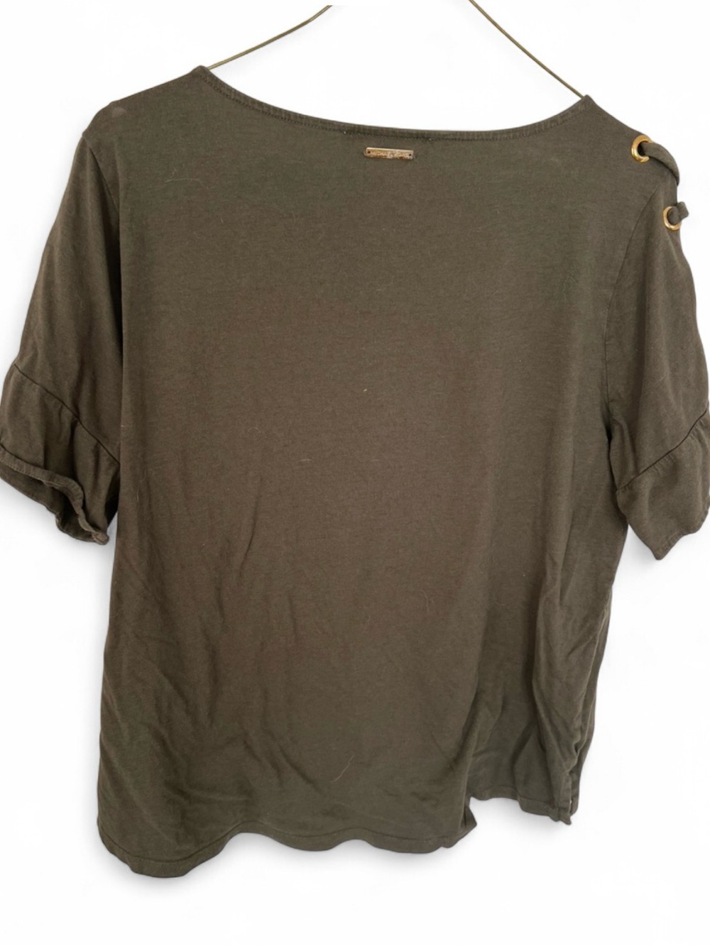 Women’s Olive Brown Short Sleeve Top with Grommet Detail - Picture 2 of 7